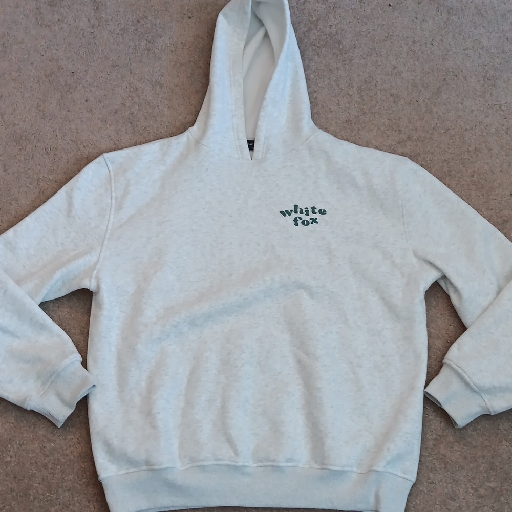 White Fox Boutique Cream Hoodie with Green Logo